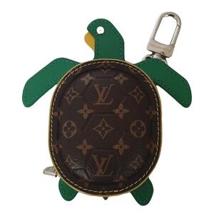 Louis Vuitton Green & Monogram Turtle Keychain with Silver Hardware